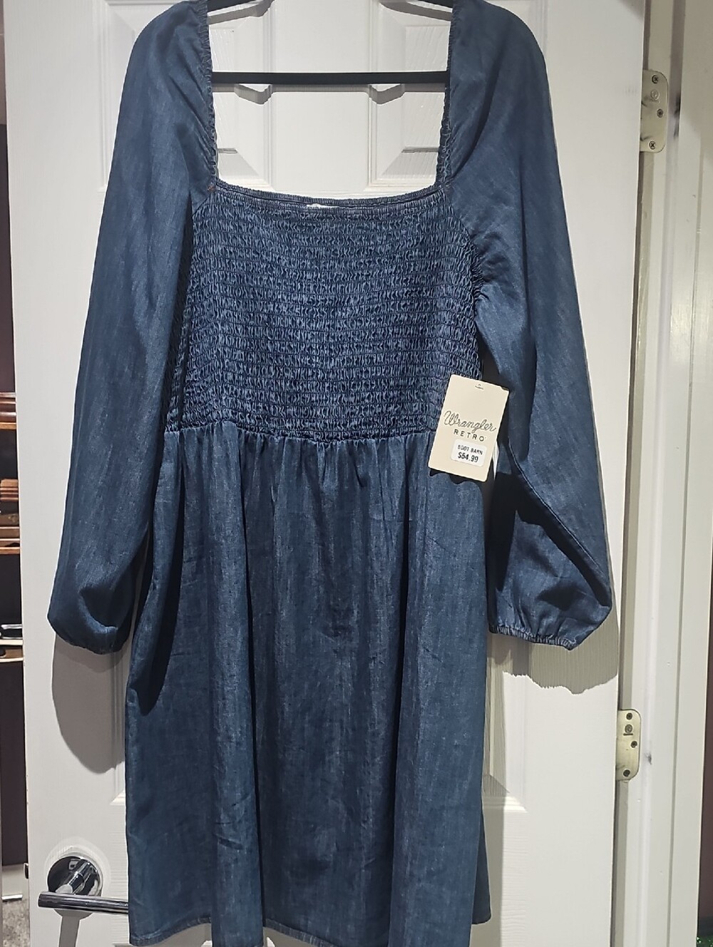 Wrangler Blue Smocked Square-Neck Mini Dress
